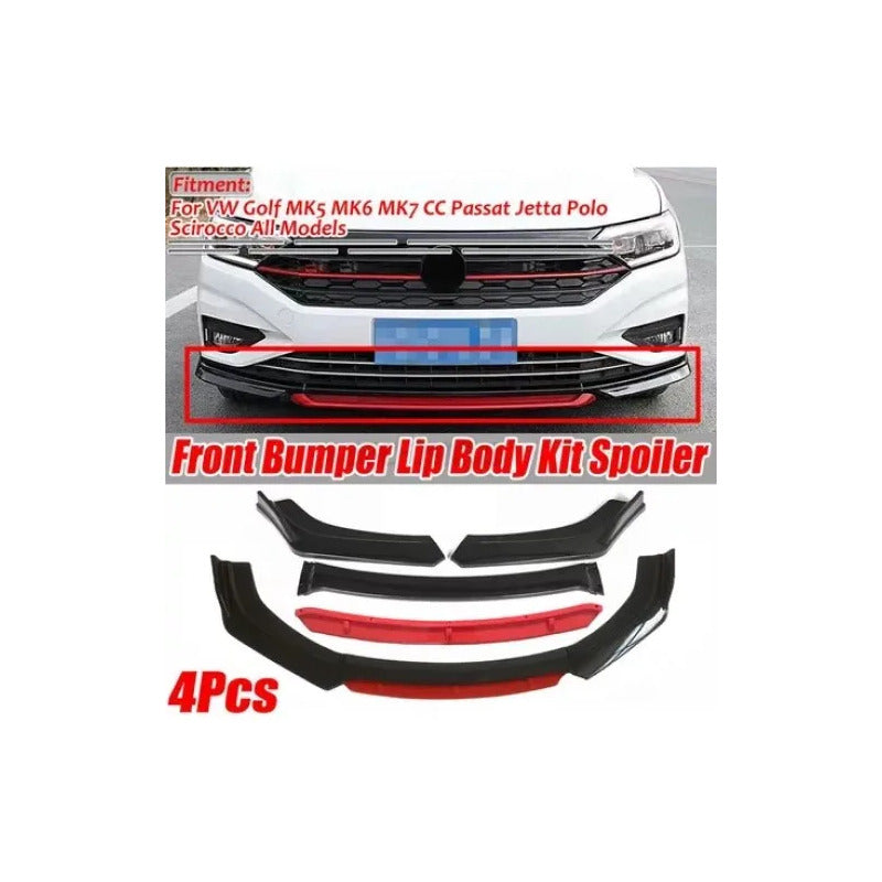 Lip Delantero Universal Negro Rojo Tuning Spoiler Paragolpe Rojo