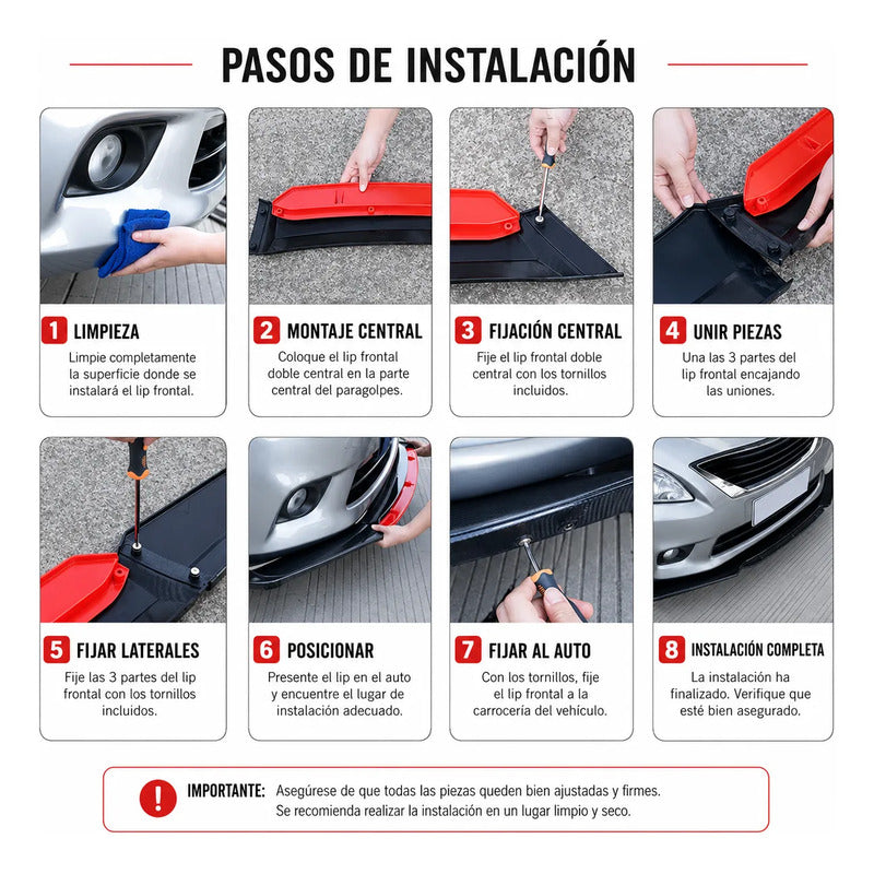 Lip Delantero Universal Negro Rojo Tuning Spoiler Paragolpe Rojo
