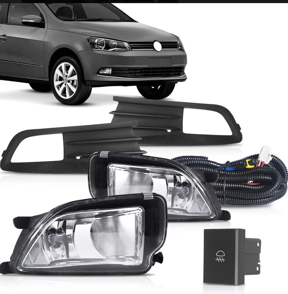 Kit Faros Camineros + Botón Modelo Original Gol Saveiro G6 2013/2016 Cromado