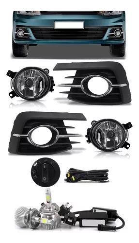 Kit Faros Camineros + Botón Modelo Original Gol Saveiro G7 2017/2018 Cromado