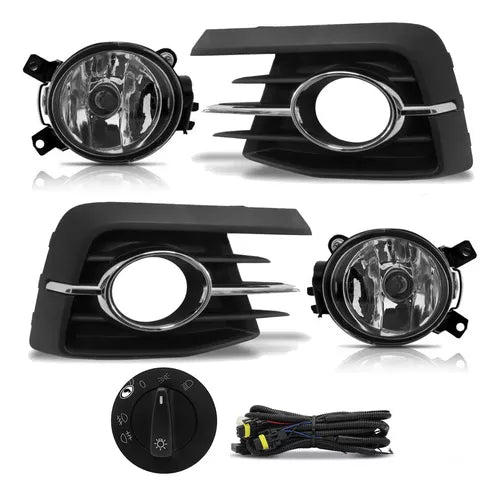 Kit Faros Camineros + Botón Modelo Original Gol Saveiro G7 2017/2018 Cromado