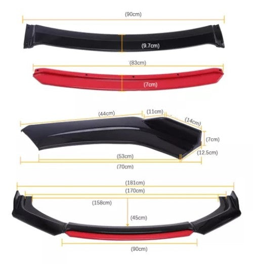 Spoiler Delantero Front Lip Negro y Rojo Universal